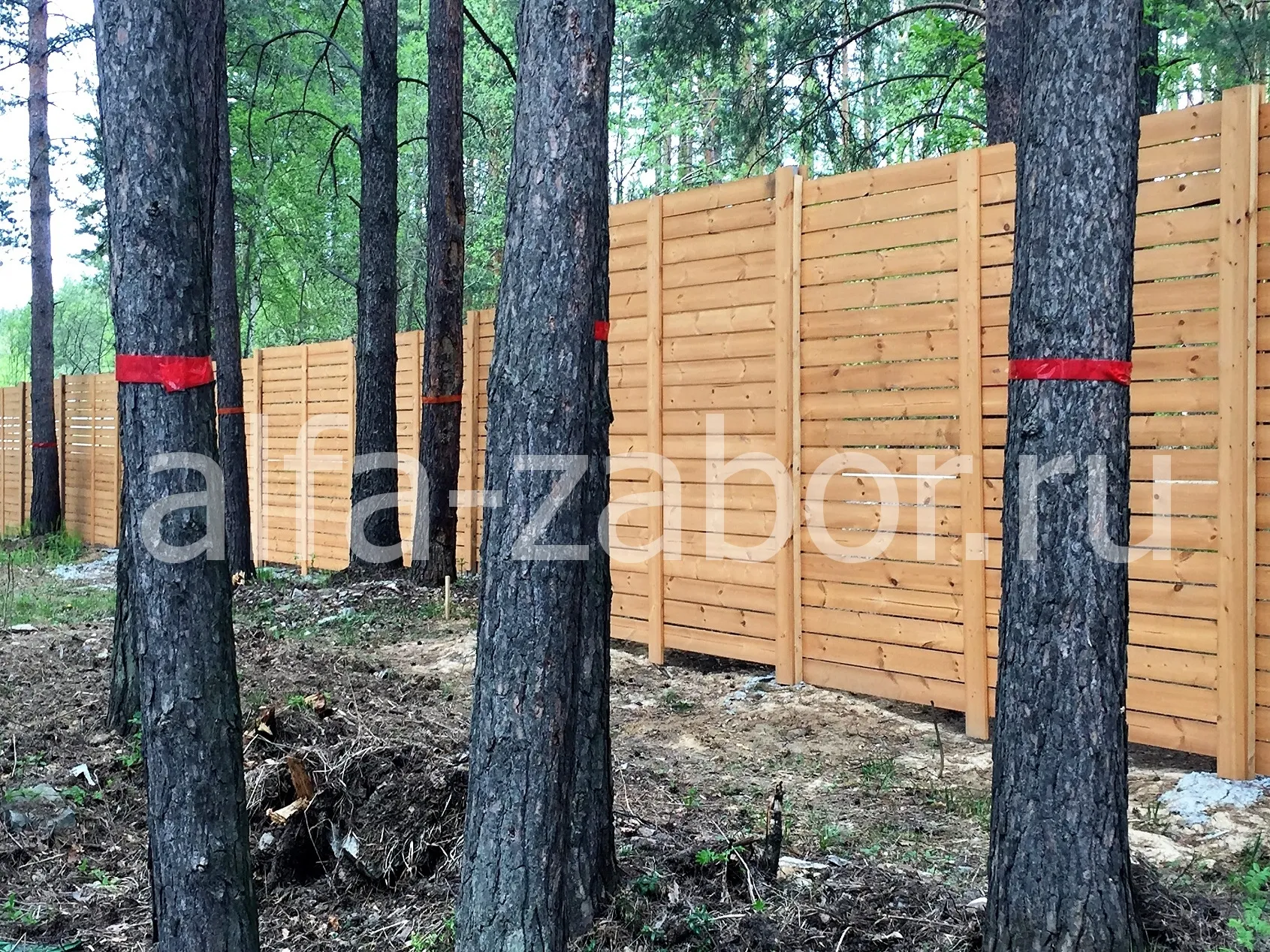 Установленный деревянный забор в ПГТ Верхнее Дуброво, Свердловская область