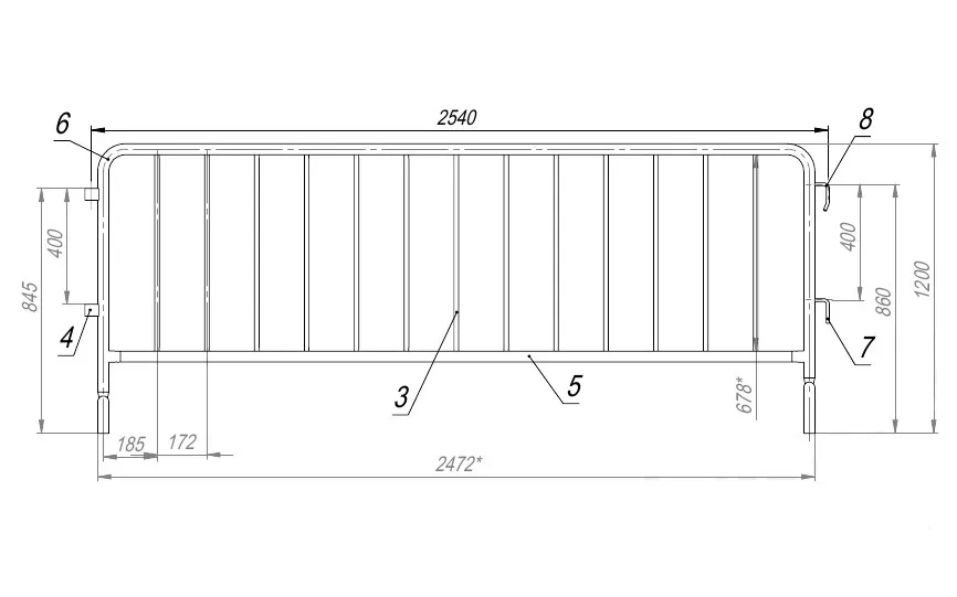 Переносное ограждение Фан-барьер ОП-25.000 серии FanClassic (Фан Классик), 2500х1200 мм, D38/16, цинк